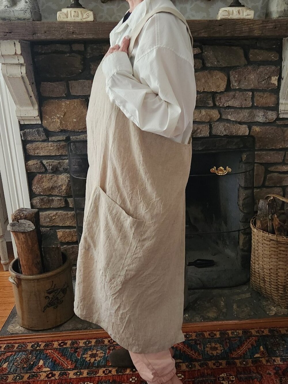 Vikolino Linen Cross Back Pinafore Apron - Picture 5 of 7